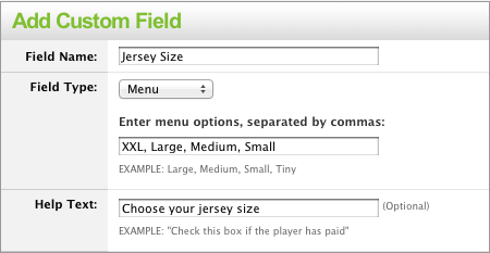 how to add custom fields in teamsnap