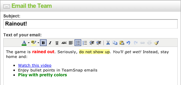 how to email your team on TeamSnap