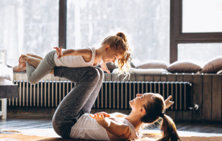 mom and daughter yoga time