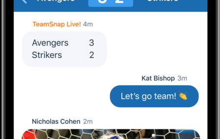 Screenshot of the Team Chat features on TeamSnap's mobile app