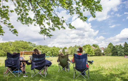 photo of sports parents watching their childrens' soccer game