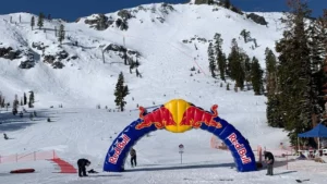 redbull sponsored arch on a ski mountain